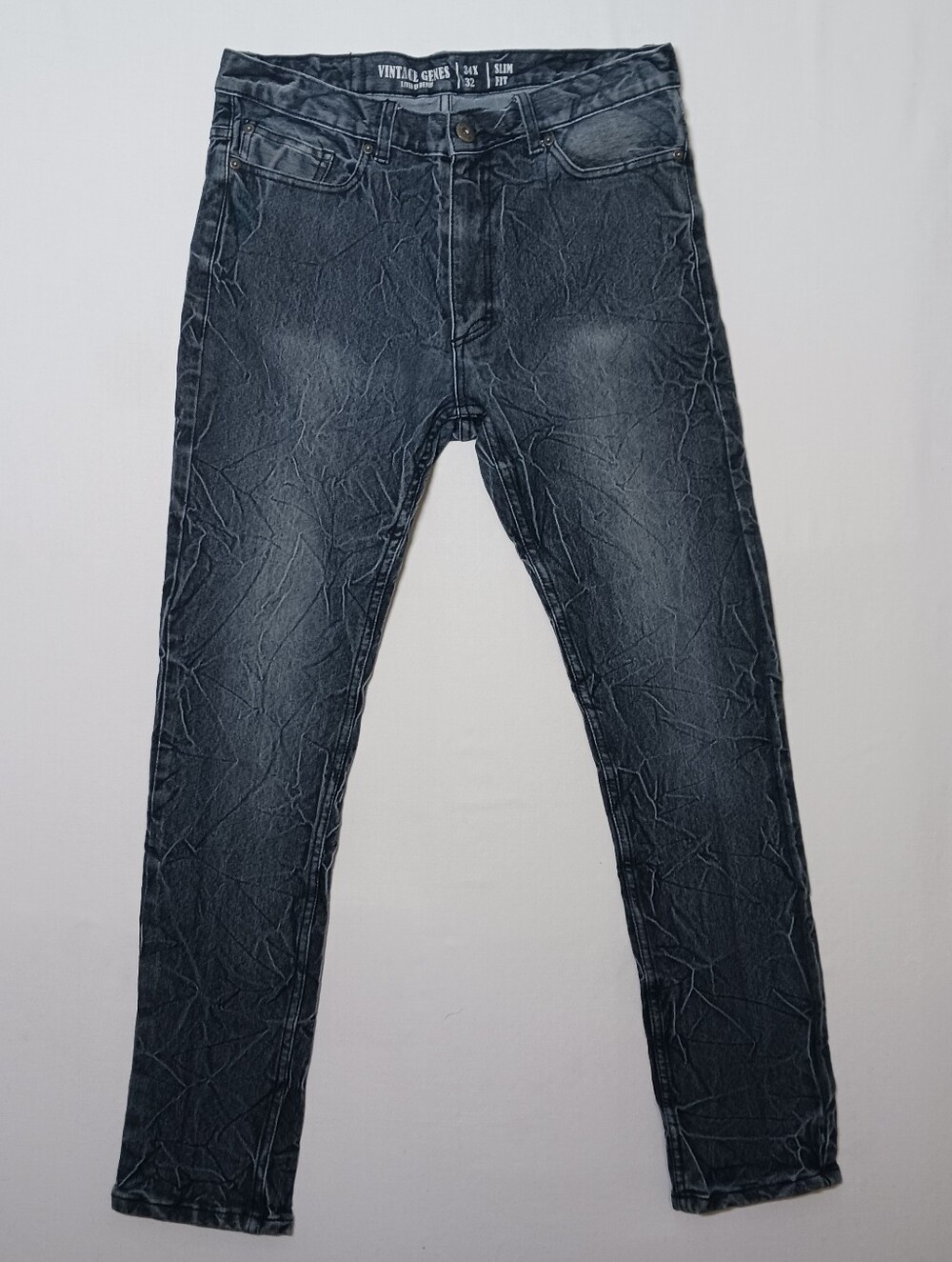 Vintage Genes 1891 Mens Slim Fit Jeans 34X32 Midnight Blue Acid Wash Stretch